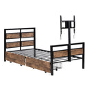 Twin Size Platform Bed With Headboard And Footboard, 2 Storage Drawers And Rotatable TV Stand - Black by HouseOfZazla