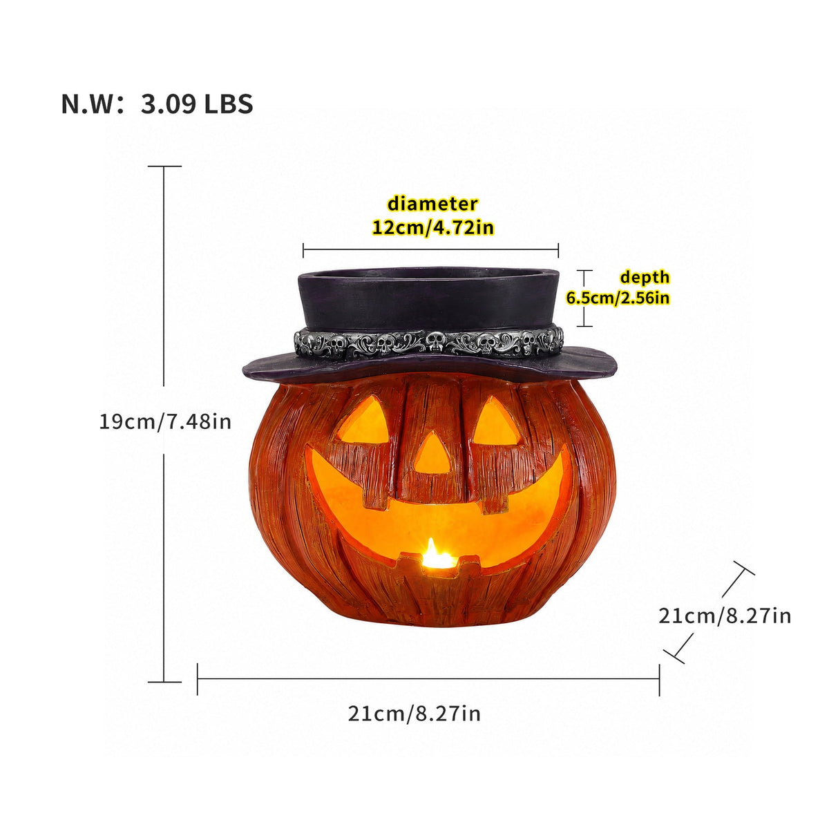 Halloween Pumpkin Candy Bowl With Witch Hat, photo 4 of 10