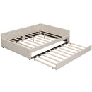 Queen Size Upholstered Platform Bed With USB And Twin Trundle - Beige by HouseOfZazla