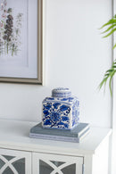 5x5x8' Hand Painted Square Canister with Blue and White Floral Pattern by HouseOfZazla