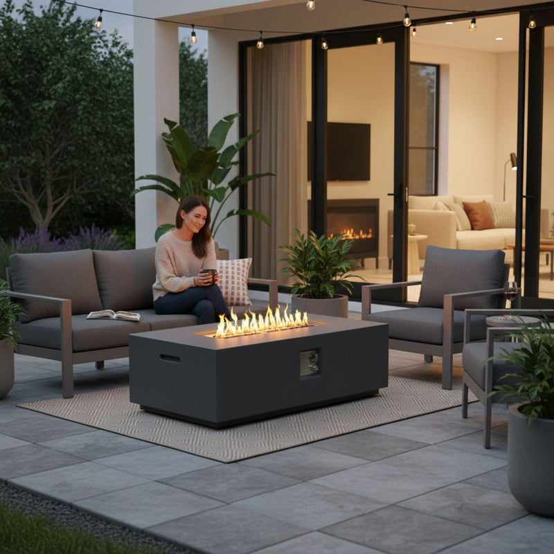 Volon - Rectangular Fire Pit Table, Propane Powered, 50,000 BTU - Light Gray, photo 5 of 25