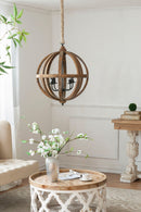 4 Light Wood Chandelier, Hanging Light Fixture With Adjustable Chain For Kitchen, Bulb Not Included - Brown by HouseOfZazla