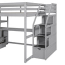 Loft Bed With Desk, Shelves, 2 Drawers, Storage Staircase by HouseOfZazla