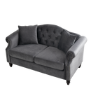 57" Chesterfield Sofa Grey Velvet for Living Room, 2 Seater Sofa Tufted Couch with Rolled Arms and Nailhead for Living Room, Bedroom, Office, Apartment, two pillows