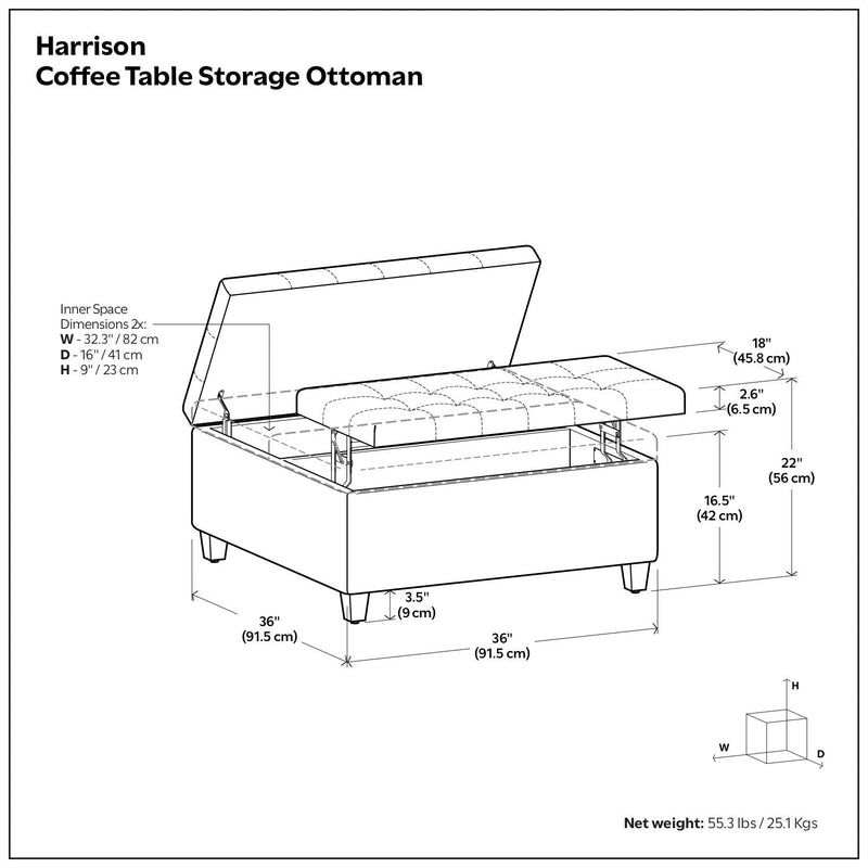 Harrison - Coffee Table Storage Ottoman Lift Top - Stone Gray, photo 4 of 13