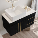 36" Wall-Mounted Bathroom Vanity with Vessel Ceramic Sink & Plywood Countertop by HouseOfZazla