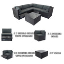 6 Pieces PE Rattan sectional Outdoor Furniture Cushioned Sofa Set with 3 Storage Under Seat Black Wicker + Dark Grey Cushion