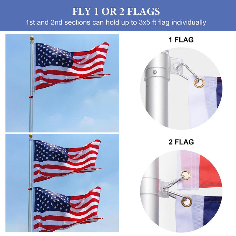 Yescom Telescopic Flag Pole with Light(20ft,25ft,30ft Options)
