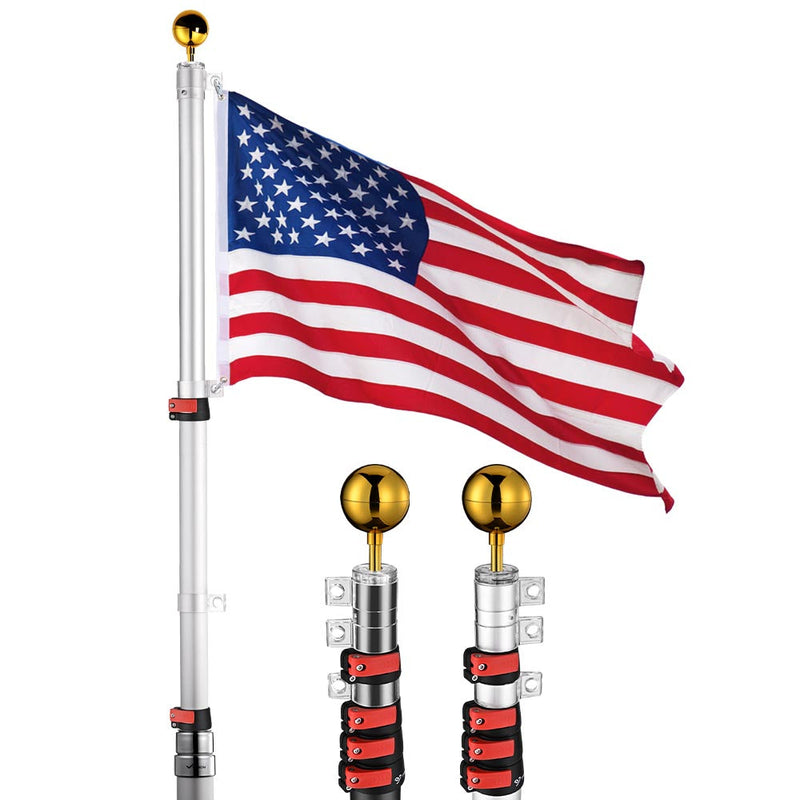 Yescom American Aluminum Telescopic Flag Pole Set 25'