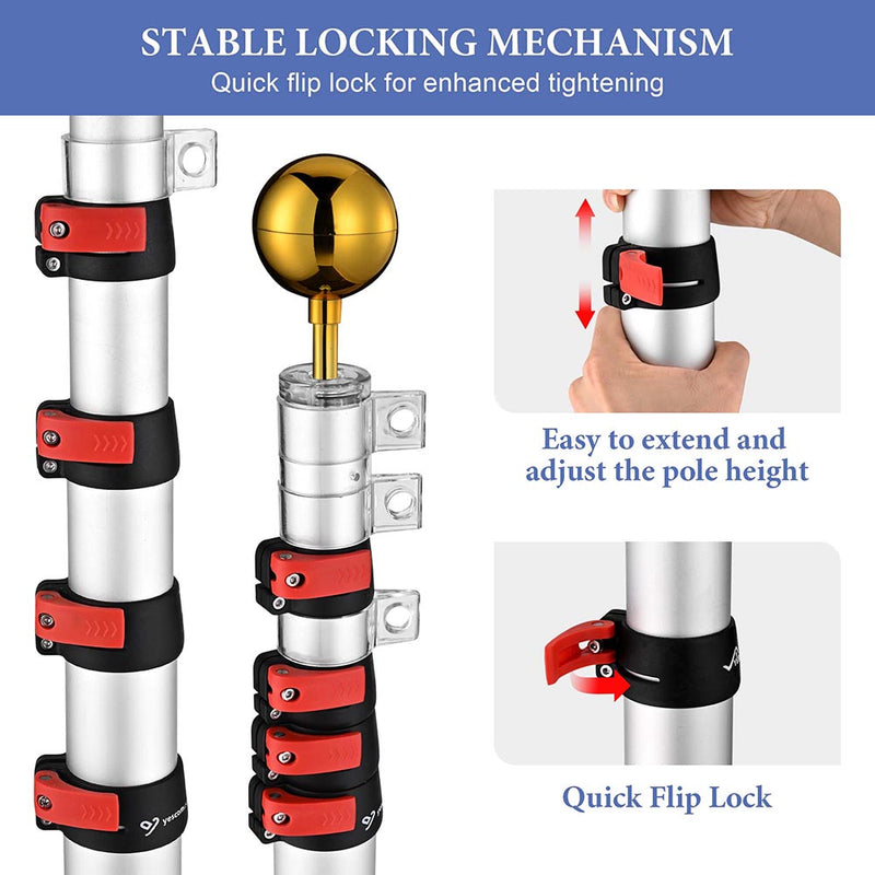Yescom Aluminum Telescoping Flagpole with Stand & Light