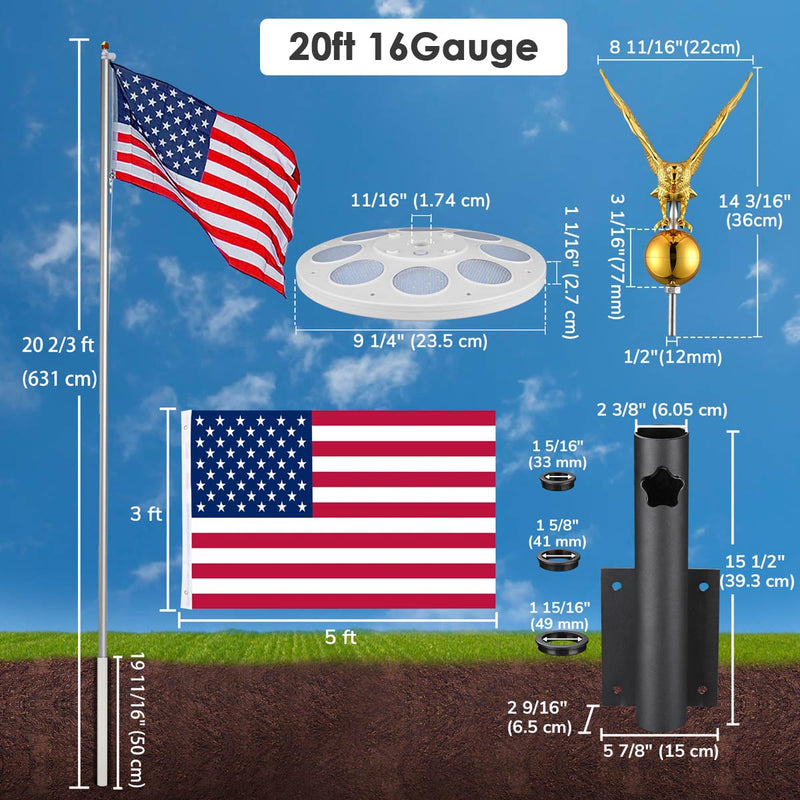 Yescom Bravery MEGA Flagpole with Dock Mount, Light & Regal Eagle Topper