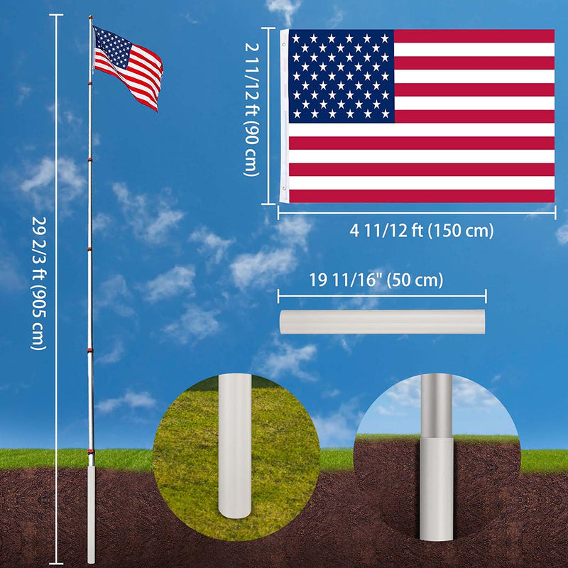 LAGarden 30' American Aluminum Telescopic Flag Pole