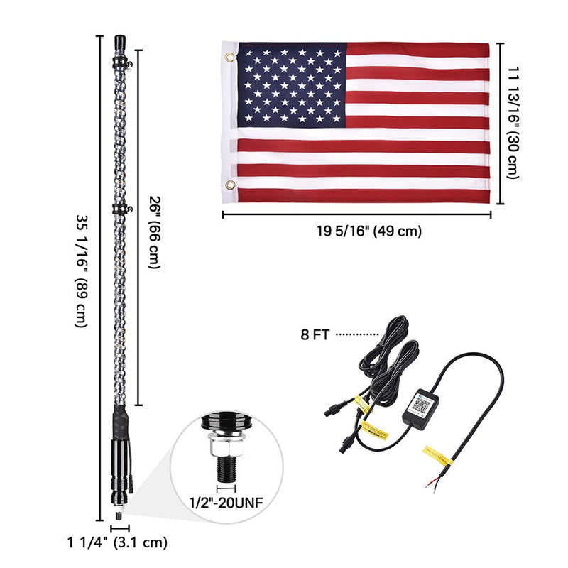 Yescom Whip Light for RZR UTV ATV 2ct/pack 3ft (APP & Remote)