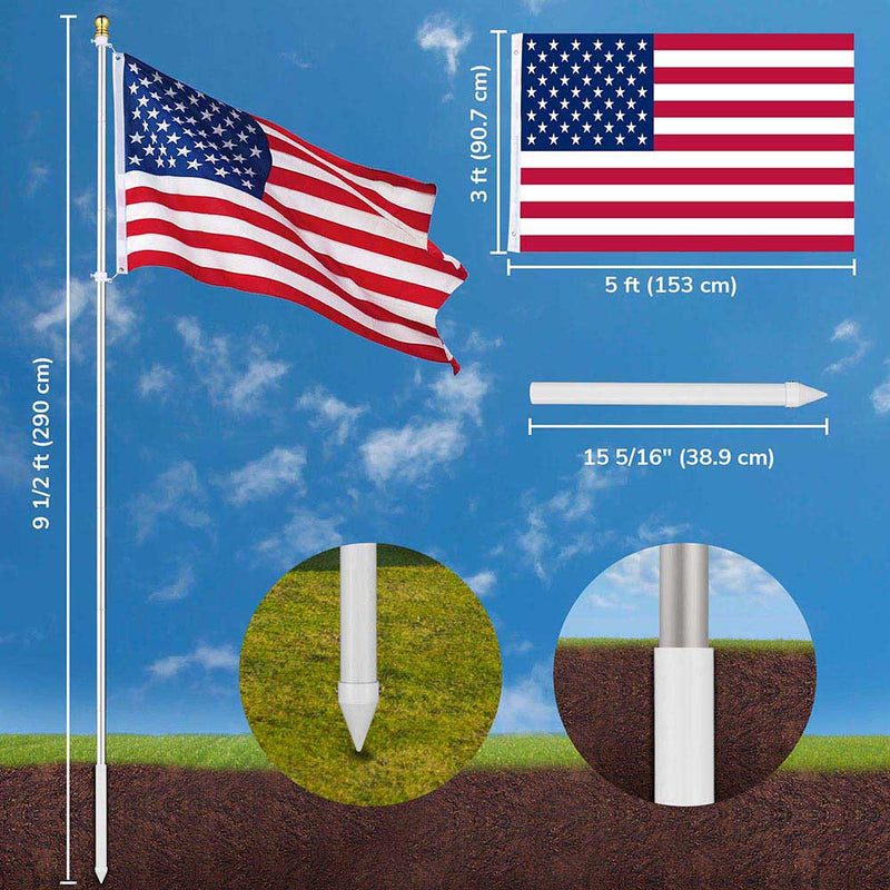 Yescom 10' Aluminum Sectional Flag Pole Set In Ground Flagpole
