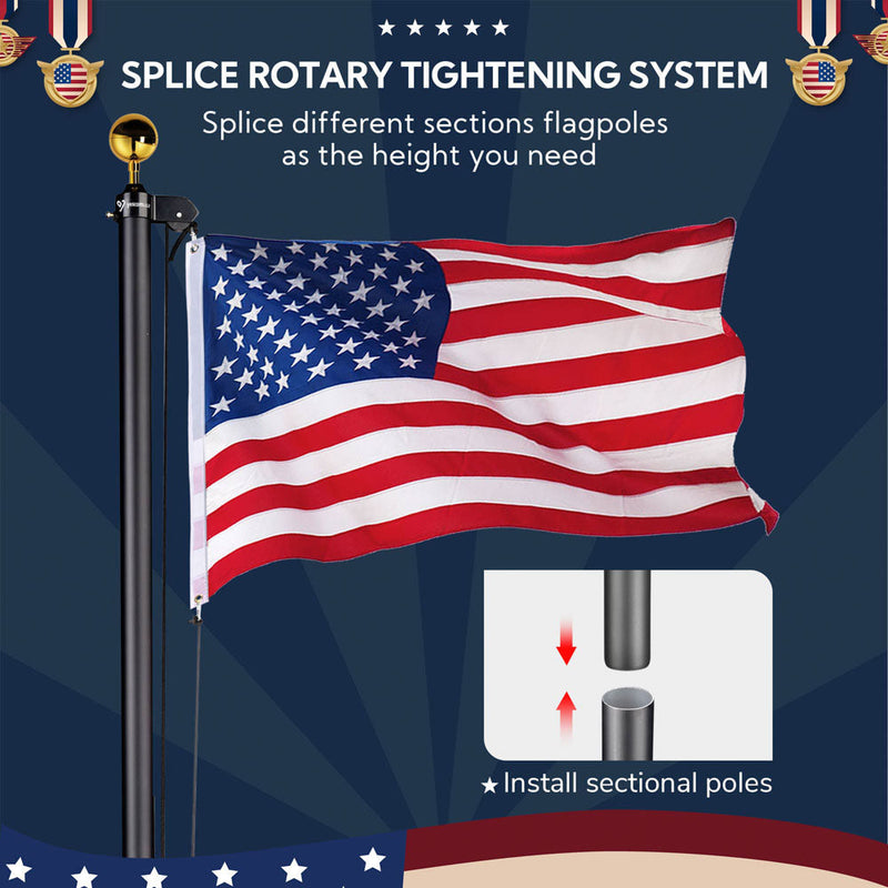 Yescom Bravery 13Gauge Aluminum Flagpole (20', 25', 30' Options)