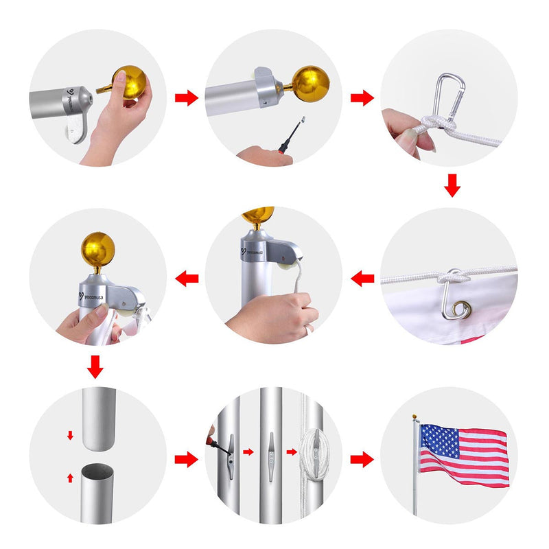 Yescom Bravery Flagpole with Light 13Gauge (20ft,25ft,30ft Options)