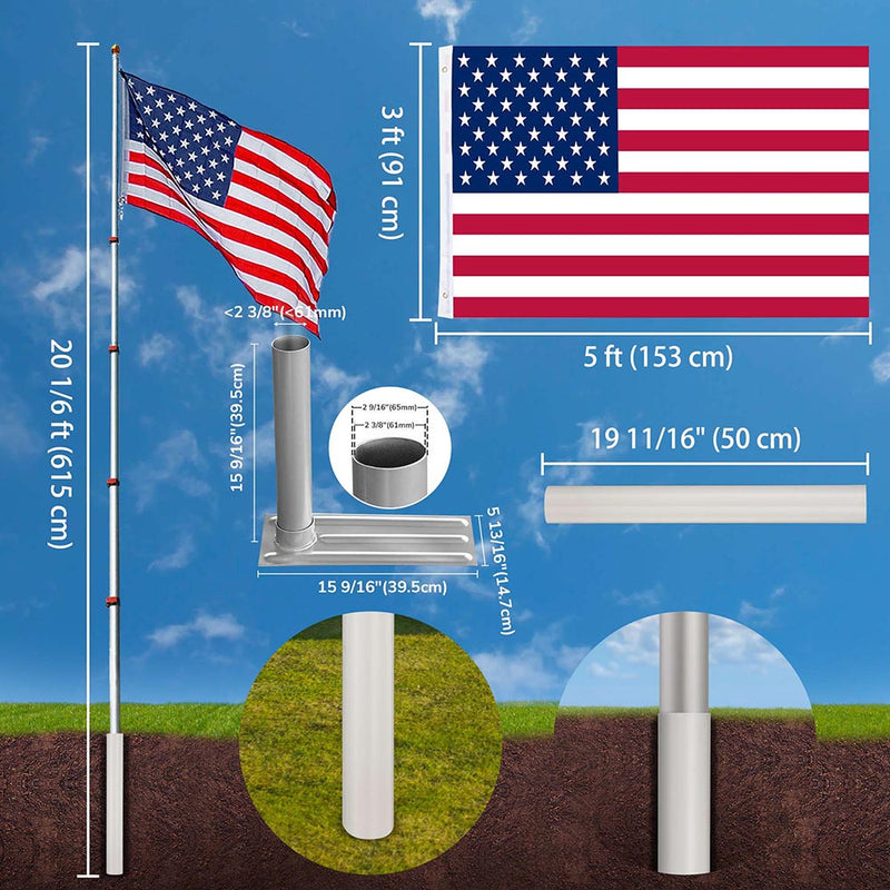 Yescom Aluminum Telescopic Flagpole Wheel Stand Set 20'