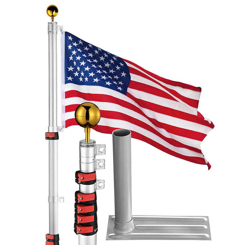 Yescom Aluminum Telescopic Flagpole Wheel Stand Set 20'