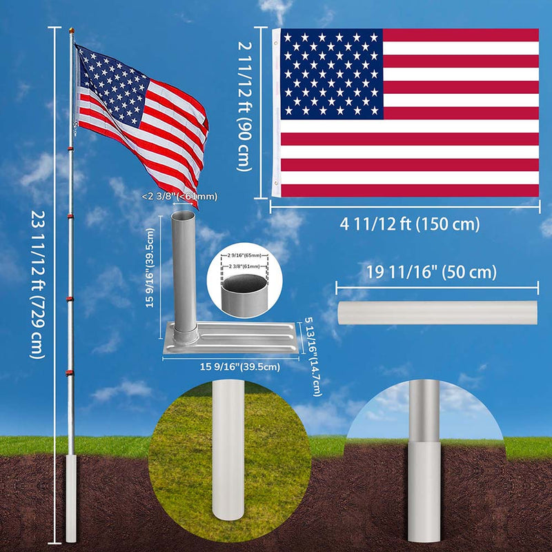 Yescom Aluminum Telescopic Flag pole Wheel Stand Set 25'