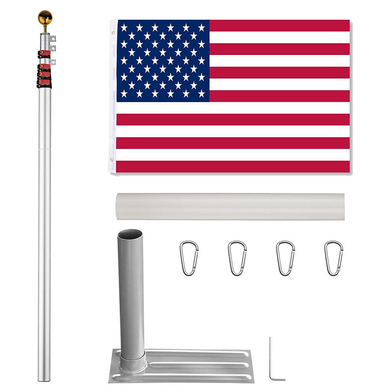 Yescom Aluminum Telescopic Flag pole Wheel Stand Set 25'