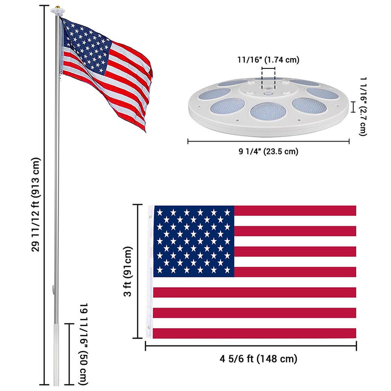 Yescom Sectional Flag Pole with Light (20ft,25ft,30ft Options)
