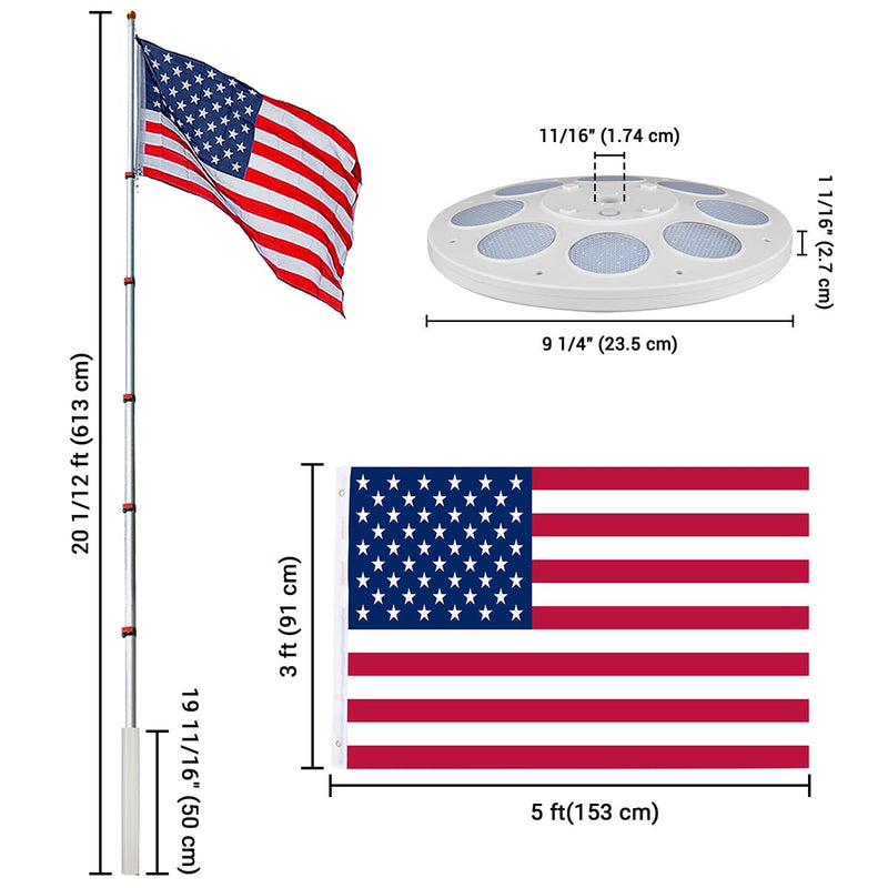 Yescom Telescopic Flag Pole with Light(20ft,25ft,30ft Options)
