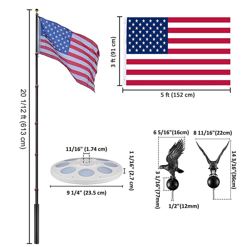 Yescom EZ GO Flag Pole with Light & Regal Eagle(20ft,25ft,30ft Options)