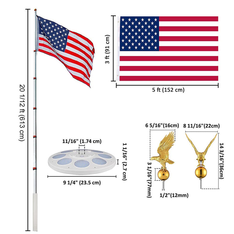 Yescom EZ GO Flag Pole with Light & Regal Eagle(20ft,25ft,30ft Options)