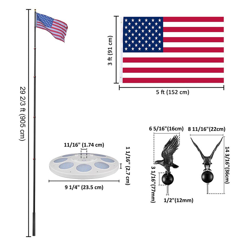 Yescom EZ GO Flag Pole with Light & Regal Eagle(20ft,25ft,30ft Options)