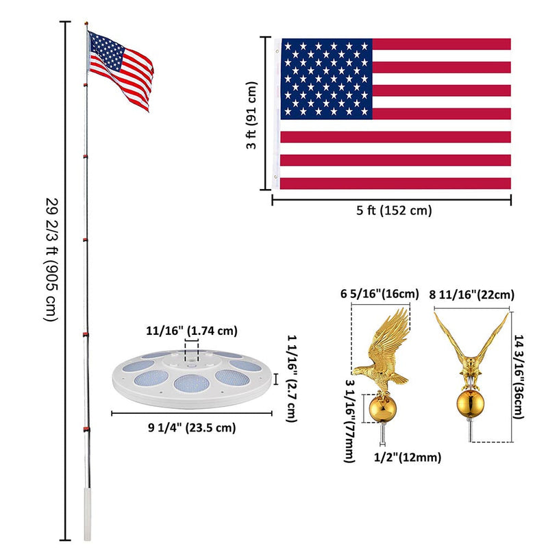 Yescom EZ GO Flag Pole with Light & Regal Eagle(20ft,25ft,30ft Options)