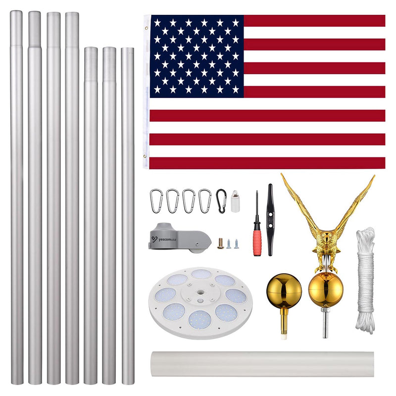 Yescom Bravery Flag Pole with Light & Regal Eagle 13Gauge(20ft,25ft,30ft Options)