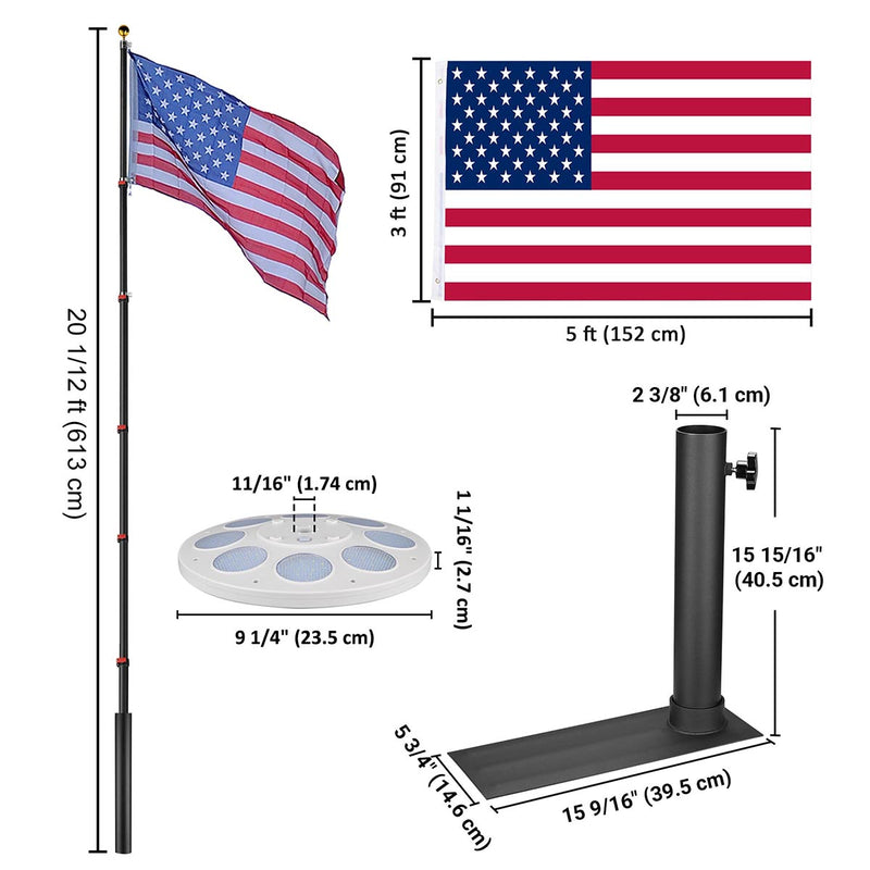 Yescom Aluminum Telescoping Flagpole with Stand & Light