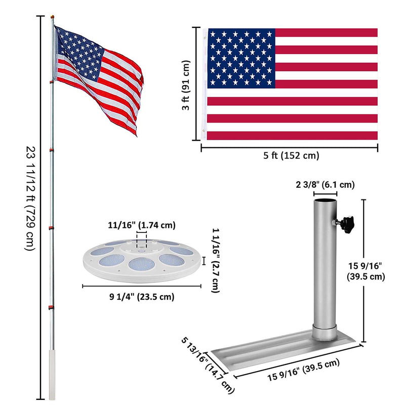 Yescom Aluminum Telescoping Flagpole with Stand & Light