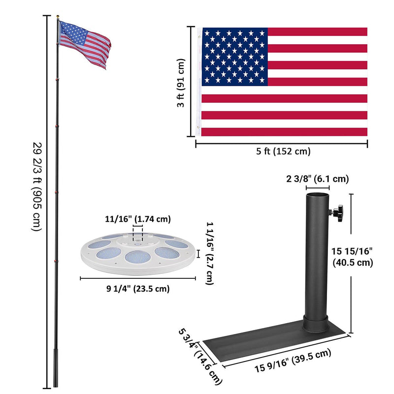 Yescom Aluminum Telescoping Flagpole with Stand & Light