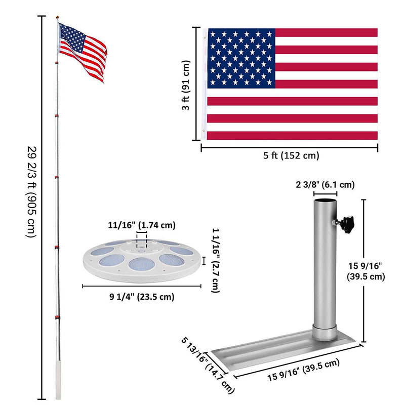 Yescom Aluminum Telescoping Flagpole with Stand & Light