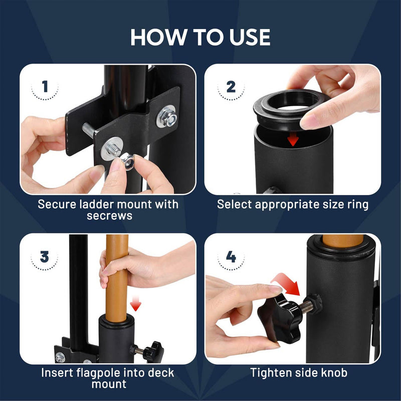 Yescom RV Ladder Mounted Flagpole Holder for 1" to 2 3/8" Pole