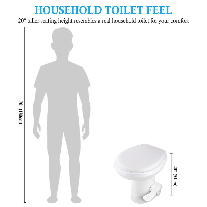 Yescom Foot Flush RV Gravity Flush Toilet High Profile HDPE Travel