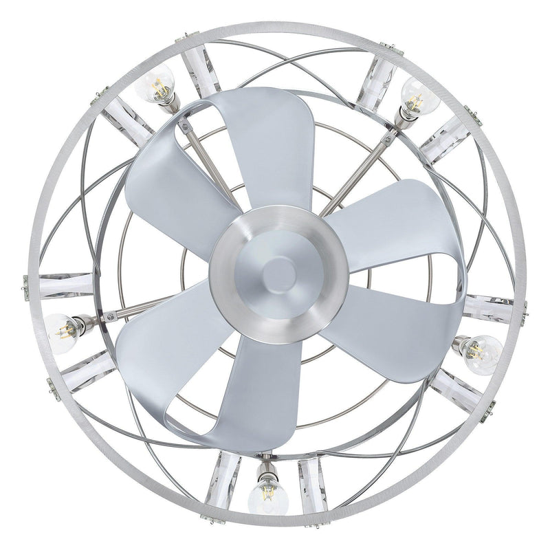 23" Modern Satin Nickel DC Motor Downrod Mount Reversible Fandelier Ceiling Fan with Lighting and Remote Control