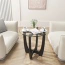 23.5 Inch Round End Side Table with Tempered Glass Tabletop-Black by LJGDeals