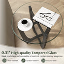 23.5 Inch Round End Side Table with Tempered Glass Tabletop-Black by LJGDeals