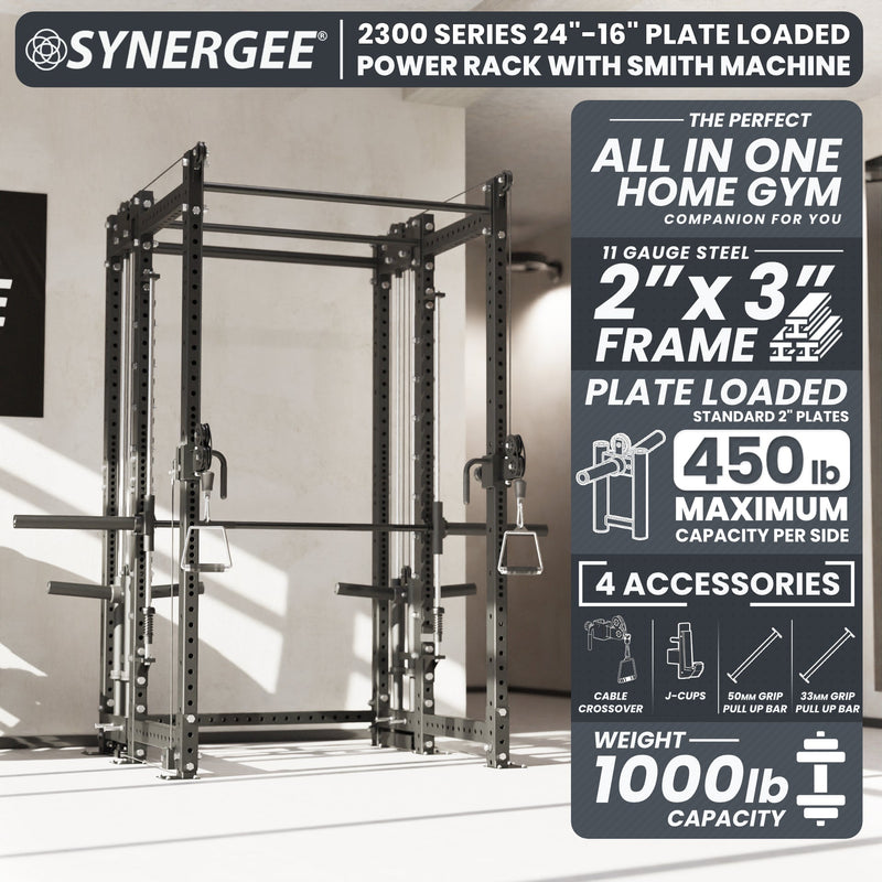 Synergee 2300 Series Power Cage with Plate Loaded Cable Cross Overs and Smith Machine