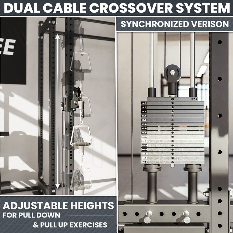Synergee 2300 Series Power Cage with Synchronized Loaded Cable Cross Overs and Smith Machine