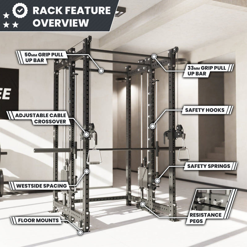 Synergee 2300 Series Power Cage with Synchronized Loaded Cable Cross Overs and Smith Machine