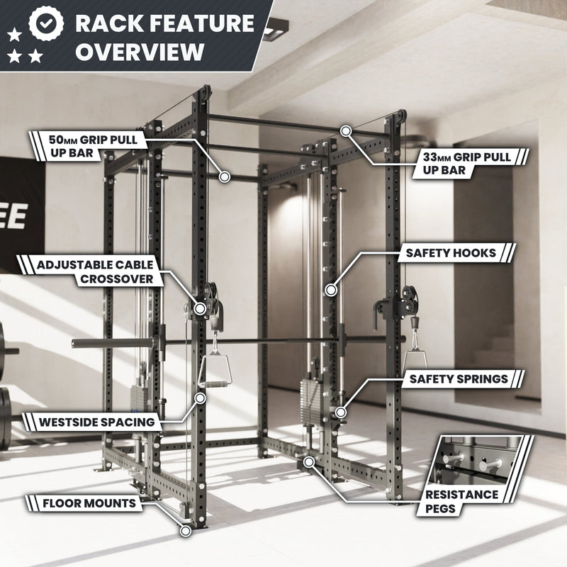 Synergee 2300 Series Power Cage with Synchronized Loaded Cable Cross Overs and Smith Machine