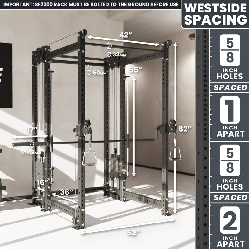 Synergee 2300 Series Power Cage with Synchronized Loaded Cable Cross Overs and Smith Machine