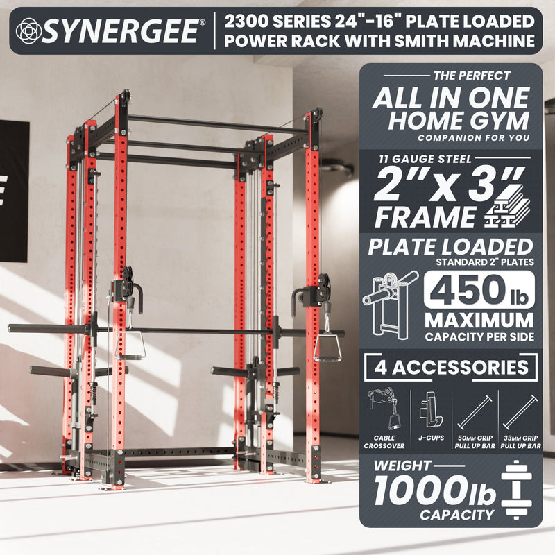 Synergee 2300 Series Power Cage with Plate Loaded Cable Cross Overs and Smith Machine