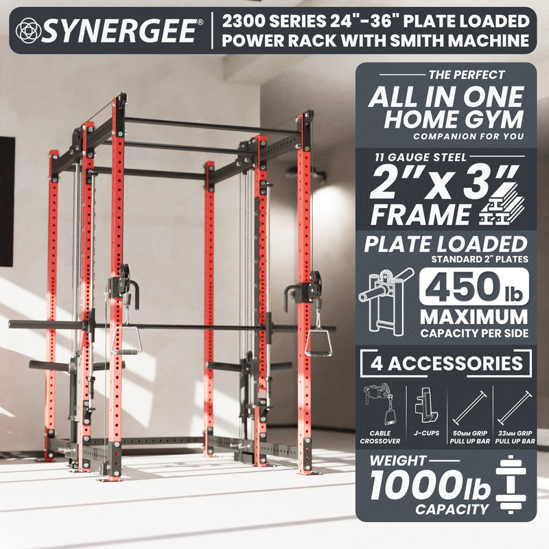 Synergee 2300 Series Power Cage with Plate Loaded Cable Cross Overs and Smith Machine