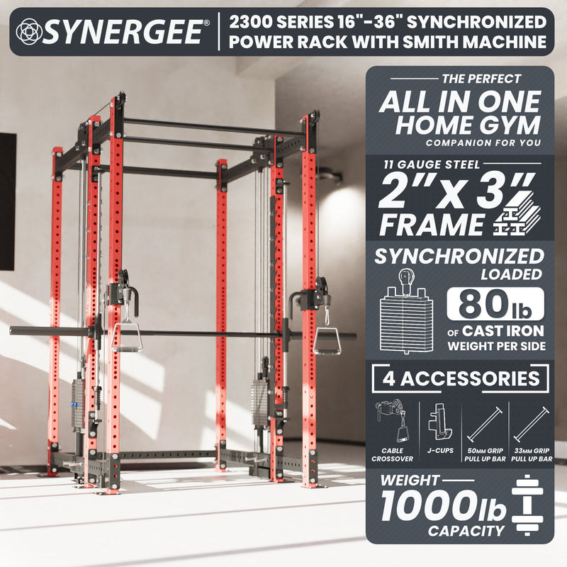Synergee 2300 Series Power Cage with Synchronized Loaded Cable Cross Overs and Smith Machine