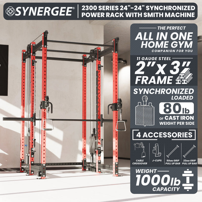 Synergee 2300 Series Power Cage with Synchronized Loaded Cable Cross Overs and Smith Machine