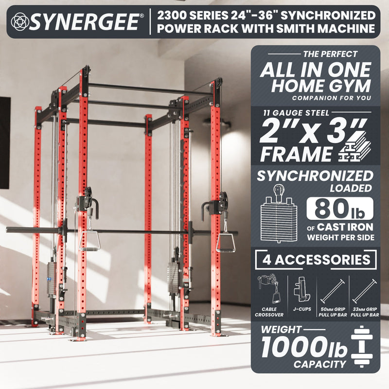 Synergee 2300 Series Power Cage with Synchronized Loaded Cable Cross Overs and Smith Machine